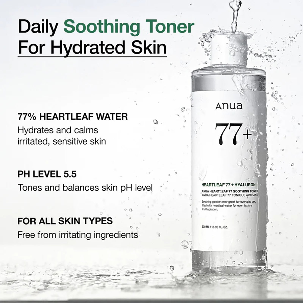 ANUA Heartleaf 77 Soothing Toner, Moisturizing & Calming Facial Toner (16.90 fl oz/500ml)