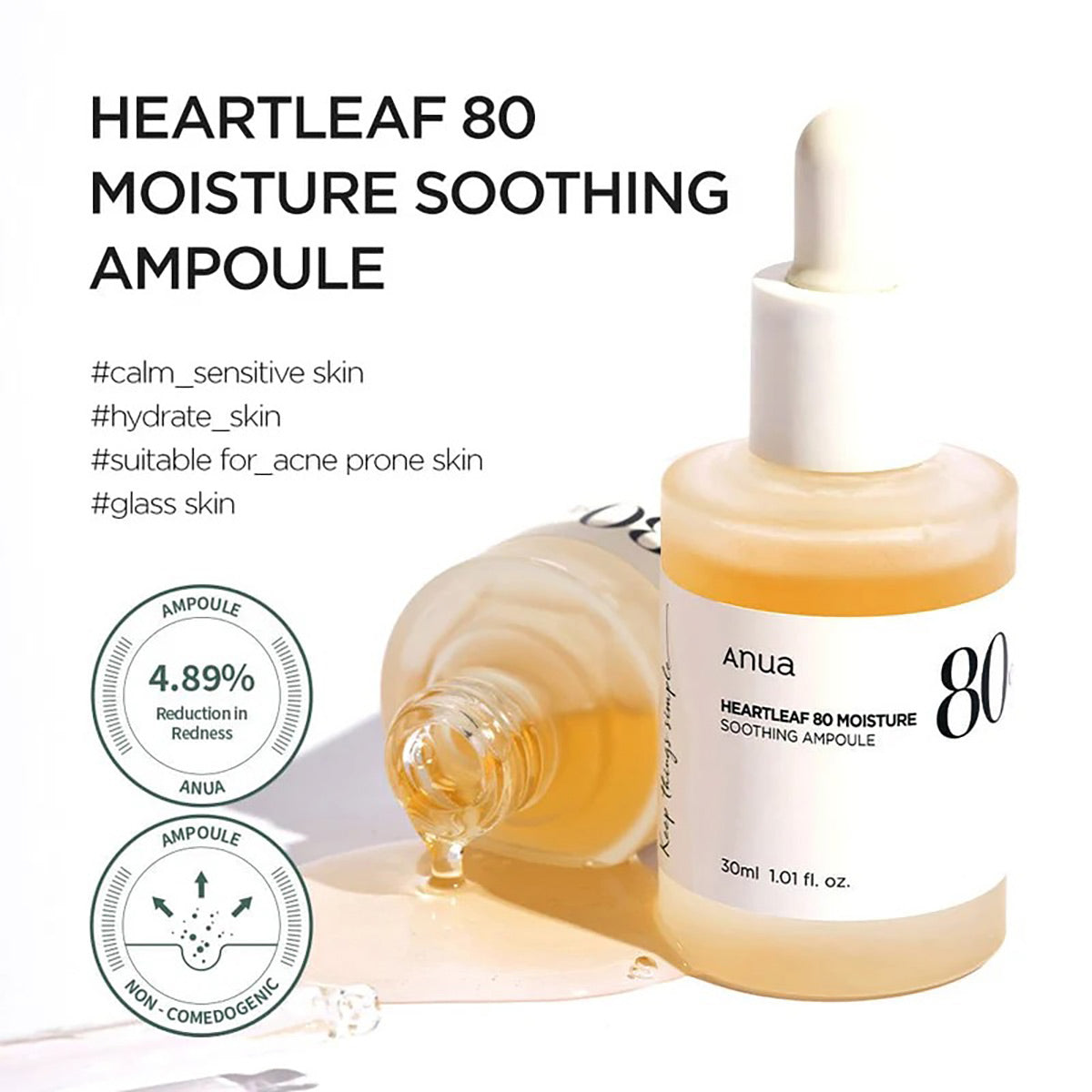 ANUA Heartleaf 80% Soothing Ampoule: The Ultimate Recovery Serum (1.01 fl oz/30ml)